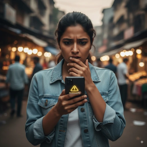 Young Indian woman concerned about phone locking rules