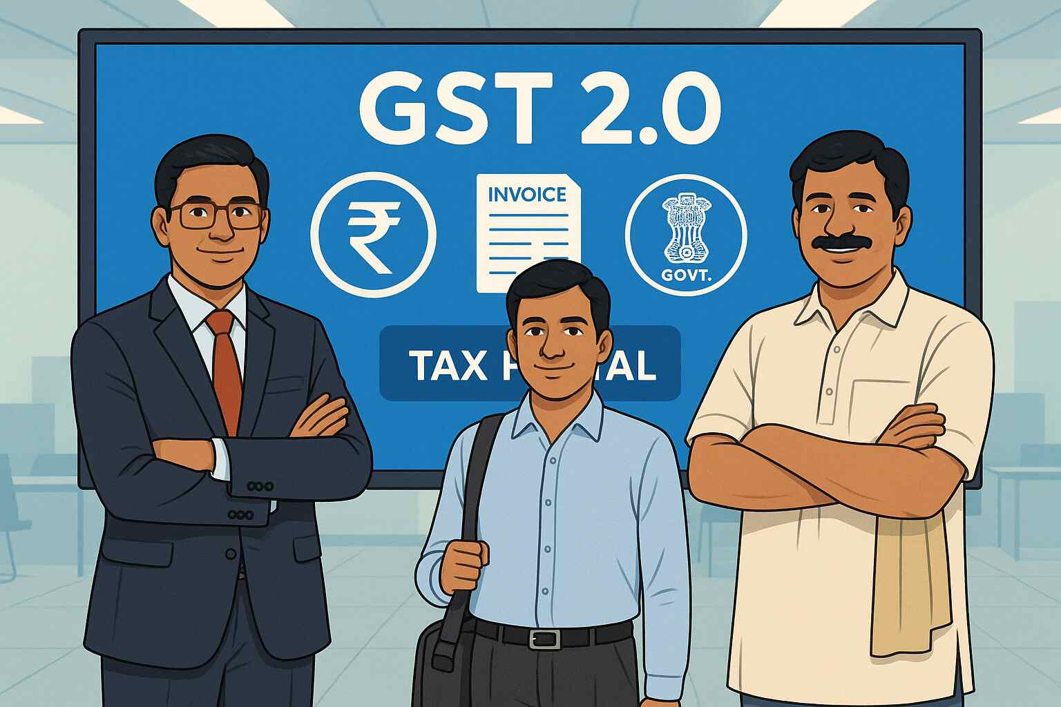 GST 2.0 digital portal for Indian businessman, employee, and retailer