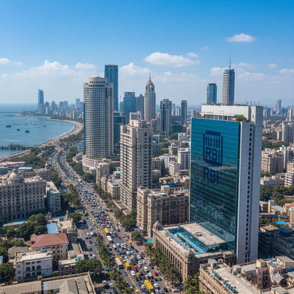 Nariman Point Mumbai skyline with RBI investment overlay